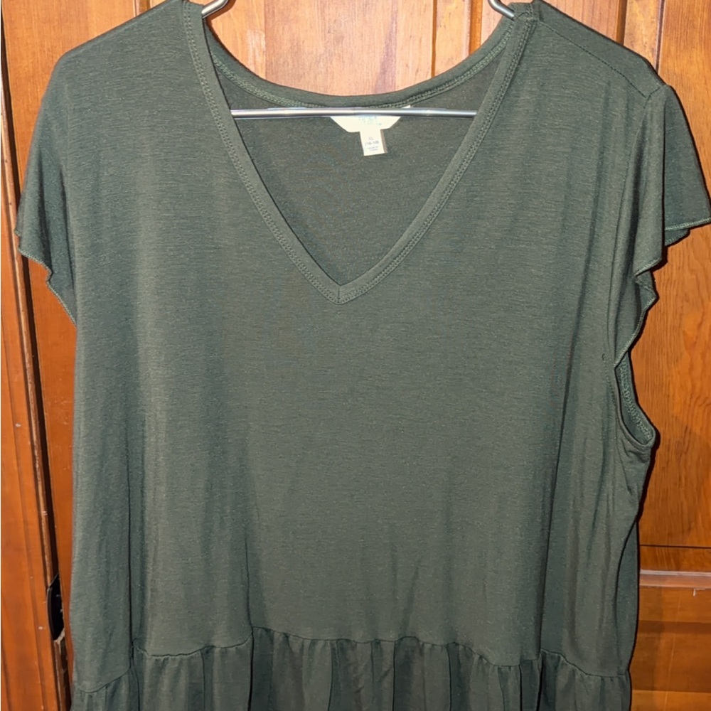 Olive Green V-Neck Women's Top